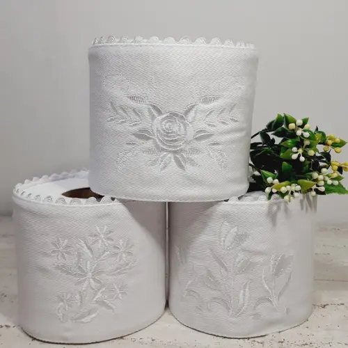 Porta Papel Higiênico Bordado Flores 3 Unidades