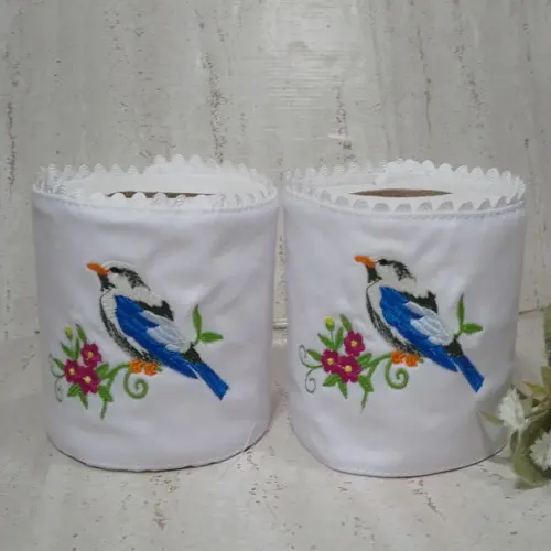 Porta Papel Higiênico Bordado Pássaros 2 Unidades