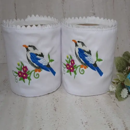 Porta Papel Higiênico Bordado Pássaros 2 Unidades