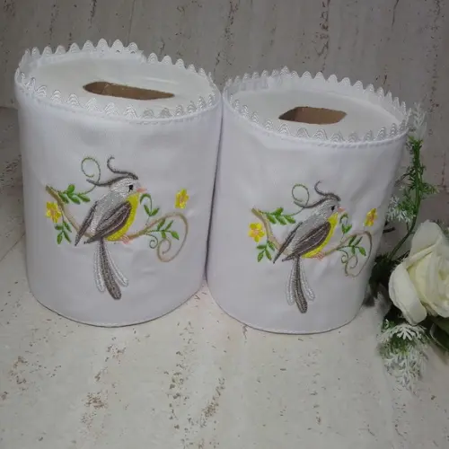 Porta Papel Higiênico Bordado Pássaros 2 Unidades