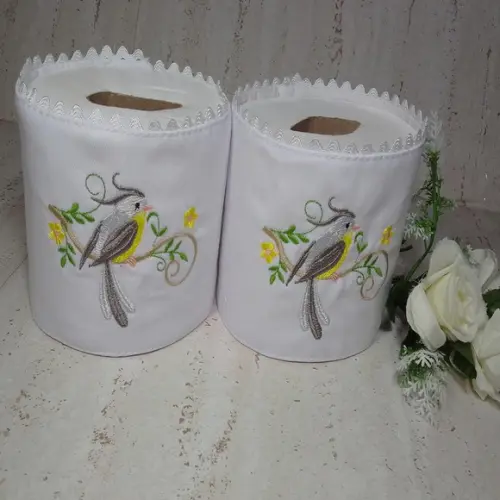 Porta Papel Higiênico Bordado Pássaros 2 Unidades