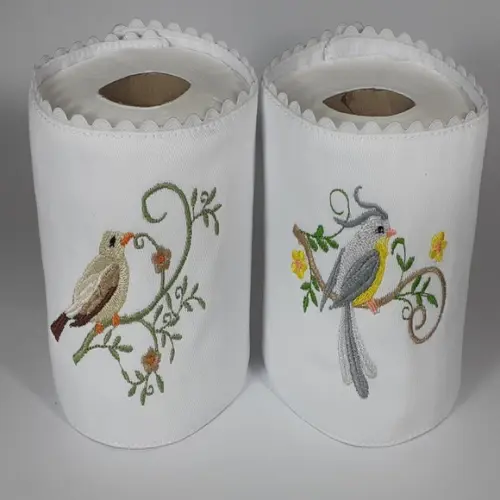 Porta Papel Higiênico Bordado Pássaros 2 Unidades
