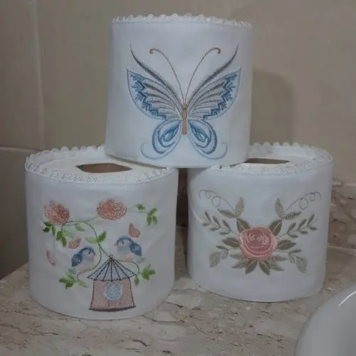 Porta Papel Higiênico de Tecido Bordado 3 Unidades