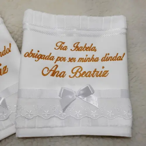 Toalha Bordada para Padrinho e Madrinha de Batismo