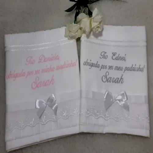 Toalha Bordada para Padrinho e Madrinha de Batismo