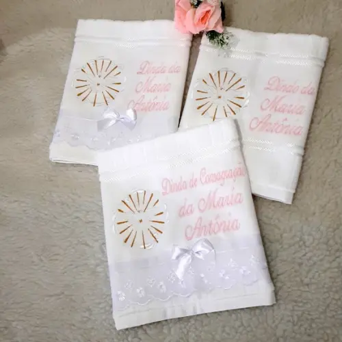 Toalha Bordada para Padrinho e Madrinha de Batismo 3 Peças