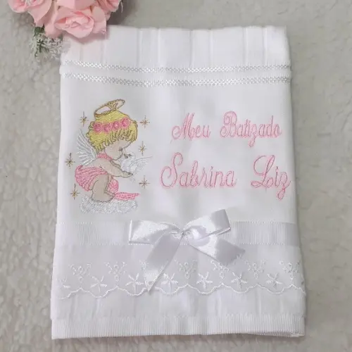 Toalha de Batismo Personalizada Anjinho