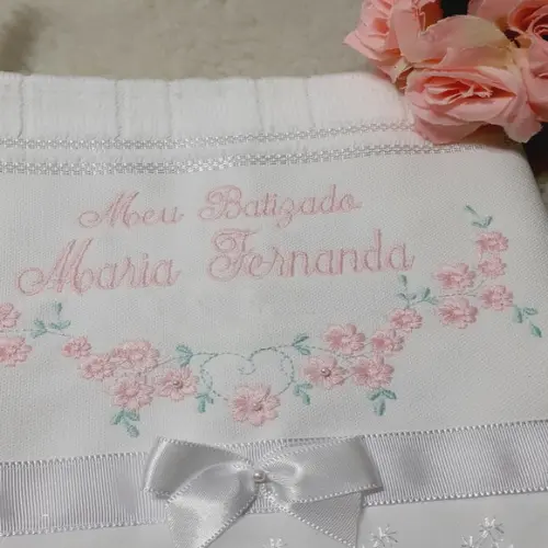 Toalha de Batismo Personalizada Floral
