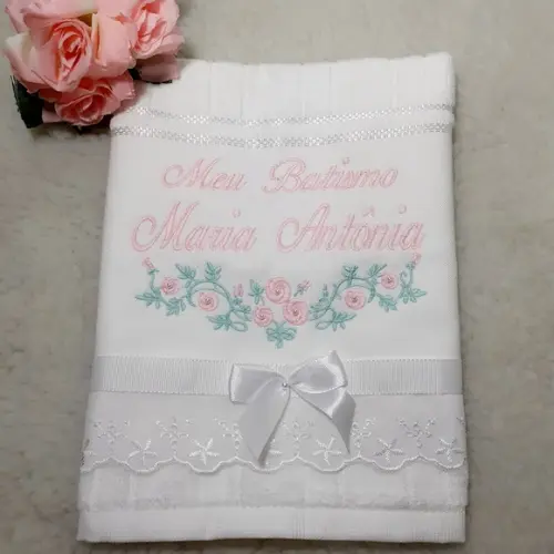 Toalha de Batismo Personalizada Tema Flores