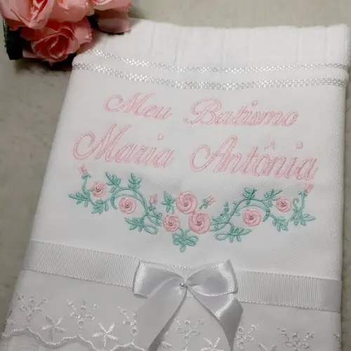 Toalha de Batismo Personalizada Tema Flores