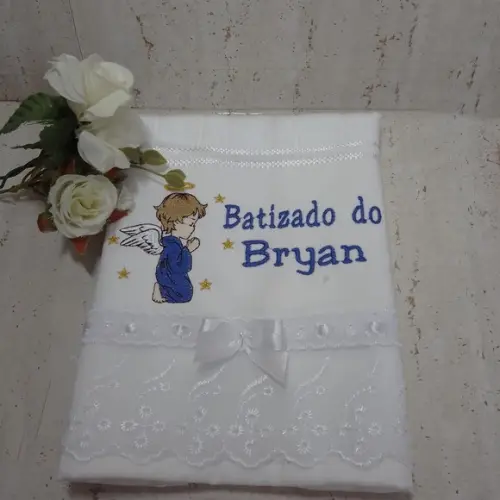 Toalha de Batizado Aveludada Anjo para Menino