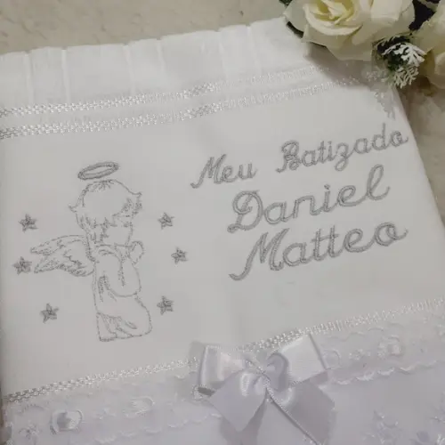 Toalha de Batizado Aveludada Anjo para Menino
