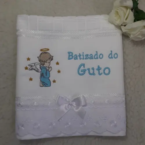 Toalha de Batizado Aveludada Anjo para Menino