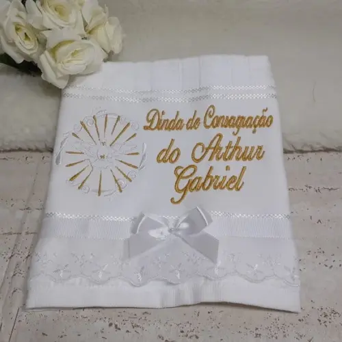 Toalha de Batizado Bordada Dinda de Consagração
