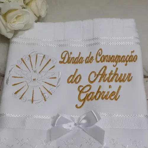 Toalha de Batizado Bordada Dinda de Consagração
