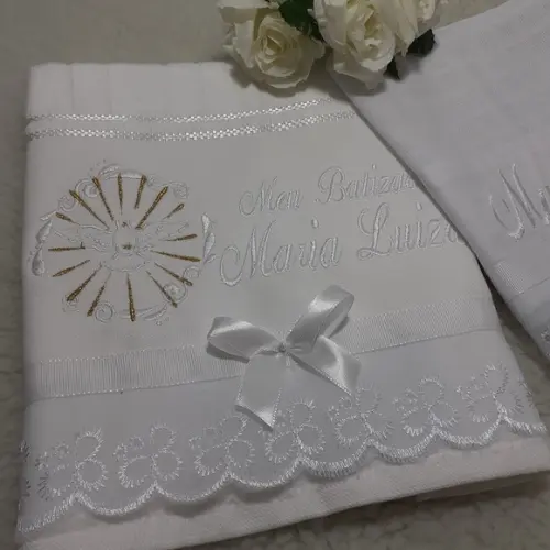Toalha de Batizado e Fralda de Boca Espirito Santo