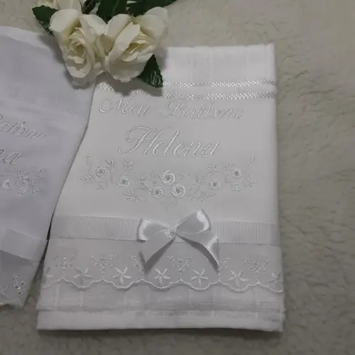 Toalha de Batizado e Fralda de Boca Personalizada