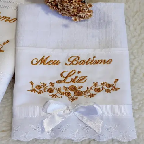 Toalha de Batizado e Fralda de Boca Personalizada