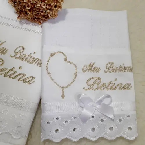 Toalha de Batizado e Fralda de Boca Personalizada