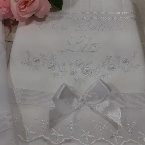 Toalha de Batizado e Fralda de Boca Personalizada