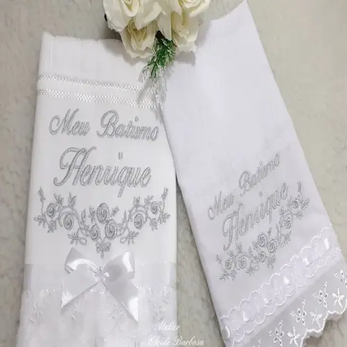 Toalha de Batizado e Fralda de Boca Personalizada