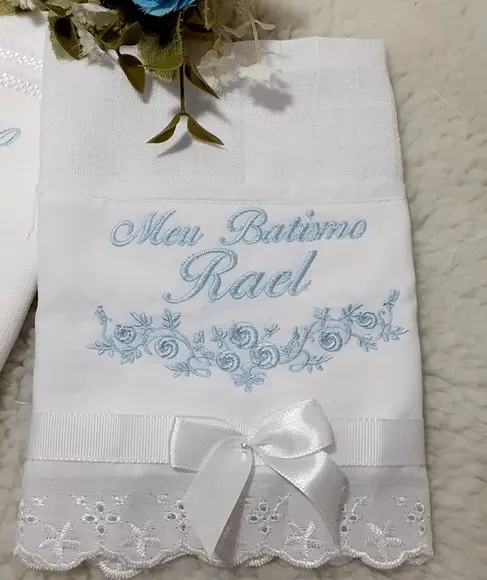 Toalha de Batizado e Fralda de Boca Personalizada