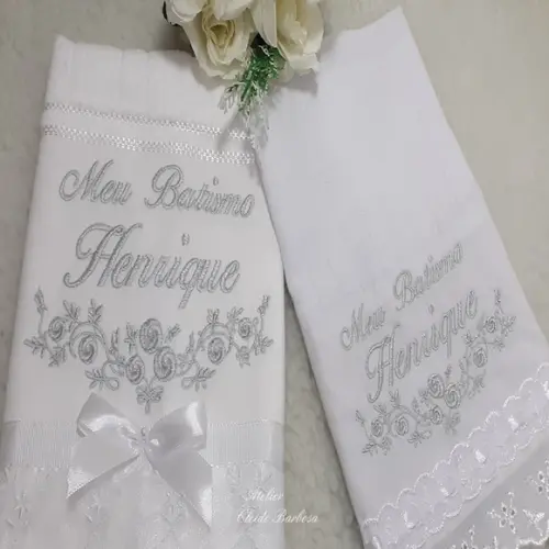 Toalha de Batizado e Fralda de Boca Personalizada