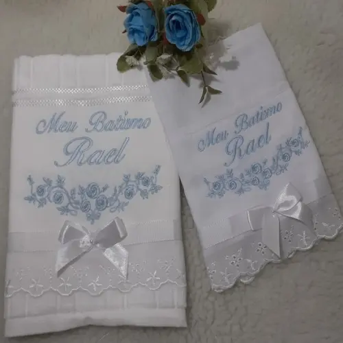 Toalha de Batizado e Fralda de Boca Personalizada