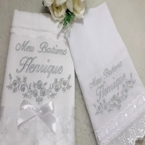 Toalha de Batizado e Fralda de Boca Personalizada