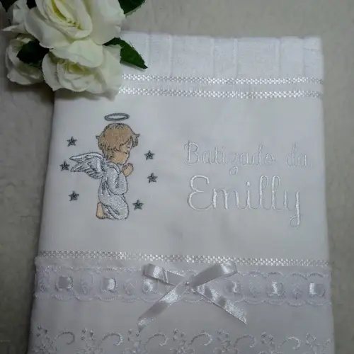 Toalha de Batizado Personalizada Anjo Menina