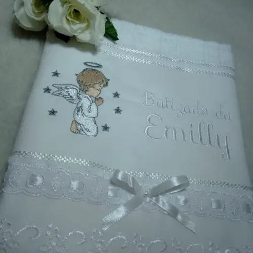 Toalha de Batizado Personalizada Anjo Menina