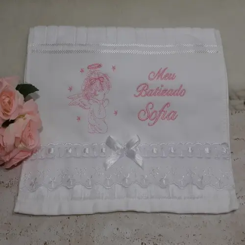Toalha de Batizado Personalizada Anjo Menina