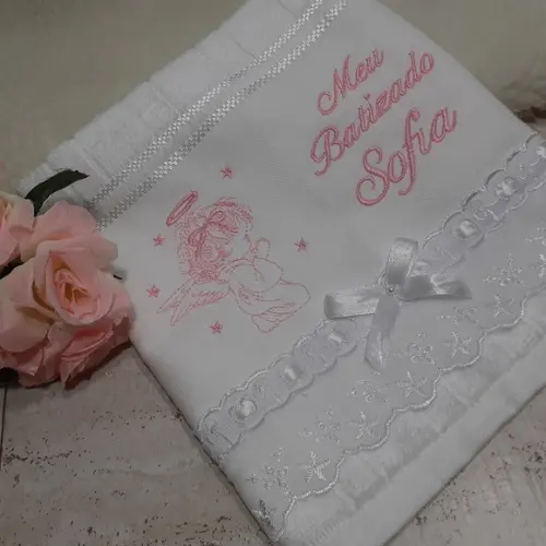 Toalha de Batizado Personalizada Anjo Menina