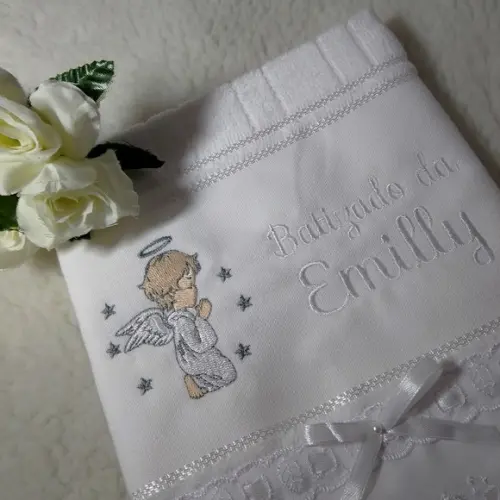 Toalha de Batizado Personalizada Anjo Menina
