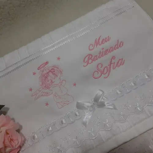 Toalha de Batizado Personalizada Anjo Menina