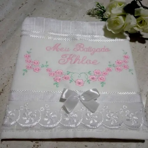 Toalha de Batizado Personalizada Floral