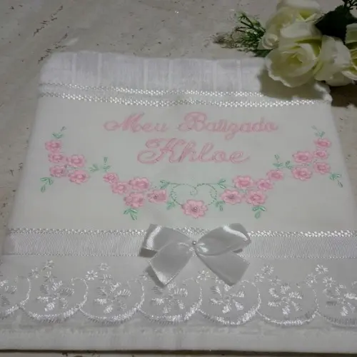 Toalha de Batizado Personalizada Floral