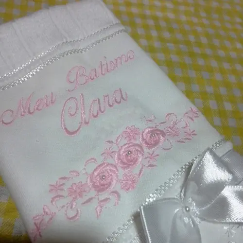 Toalha de Batizado Personalizada Floral