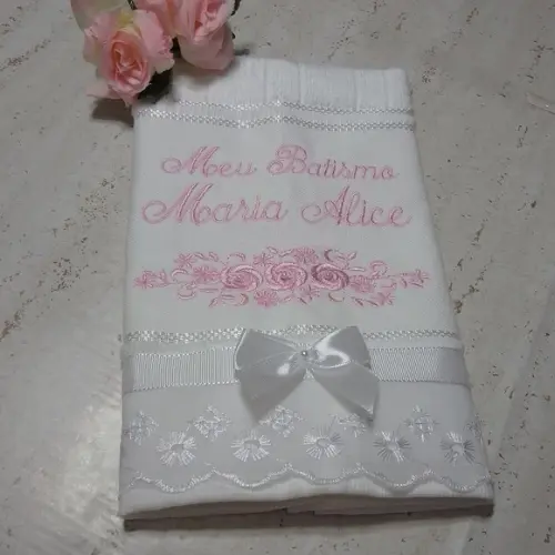 Toalha de Batizado Personalizada Floral