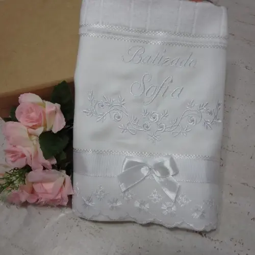 Toalha de Batizado Personalizada Floral