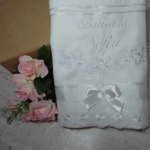 Toalha de Batizado Personalizada Floral