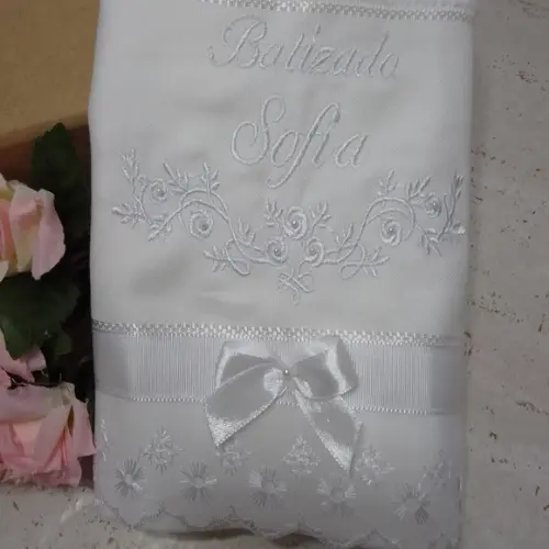 Toalha de Batizado Personalizada Floral