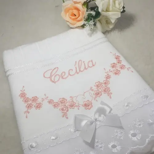 Toalha de Batizado Personalizada Floral