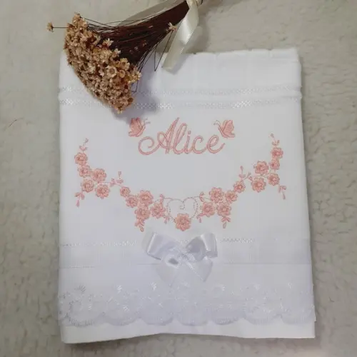 Toalha de Batizado Personalizada Floral