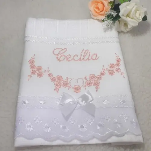 Toalha de Batizado Personalizada Floral