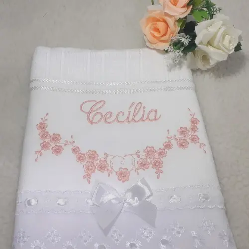 Toalha de Batizado Personalizada Floral