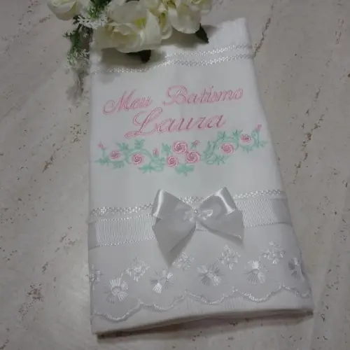 Toalha de Batizado Personalizada Floral Menina