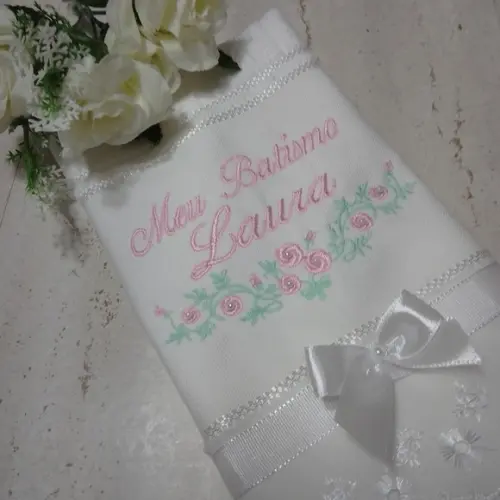 Toalha de Batizado Personalizada Floral Menina
