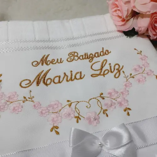 Toalha de Batizado Personalizada Floral Menina