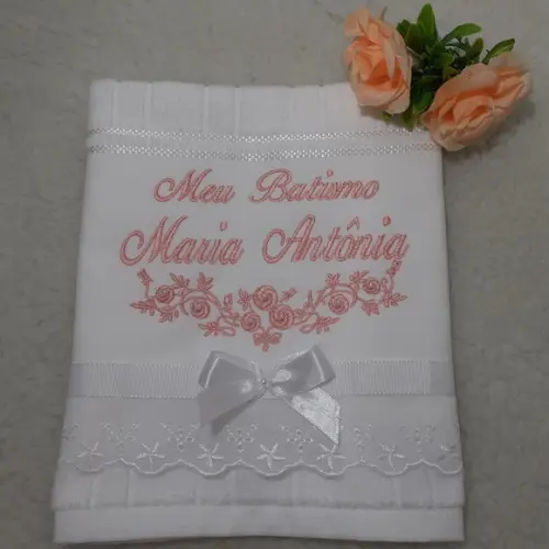 Toalha de Batizado Personalizada Floral